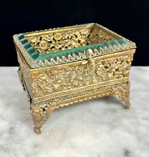 Vintage Jewelry Casket Dresser Vanity Box Ormolu-Gold Glass Hollywood Regency picture