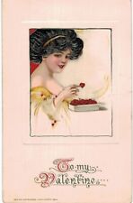 Schmucker A/Uns Valentine Lady With Candy Box oF Hearts 1910  picture