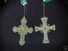 CHRISTMAS GOLD/SILVER ACRYLIC GLITTER CROSS 2 ORNS-NEW picture