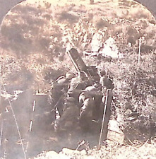 c1918 WWI BALKAN FRONT BRITISH ANTI-AIRCRAFT GUN IN ACTION CAMO STEREOVIEW Z1552 picture