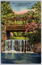Postcard Beautiful Waterfall & Bridge, Fairmount Park Philadelphia PA Unposted picture