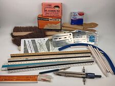 Vintage Drafting Architect Lot Rulers Lettering Curve Guides Brushes Staedtler picture