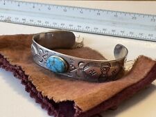 Vintage Old Pawn, Navajo “Whirling Log”  Swastika Turquoise Silver Cuff, 1930s picture