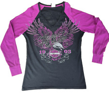 Harley Davidson Motorcycle Shirt Woman's 2XL Pink Black Logo Baseball Style picture