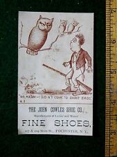 1870s-80s Anthropomorphic Owl & Hunter,John Cowles Shoe Co Fine Shoes Card F14 picture