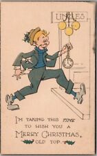 c1910s MERRY CHRISTMAS Comic Greetings Postcard Pawn Shop / Watch - UNUSED picture