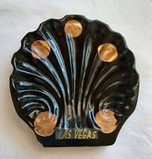 1970's Vintage Las Vegas Lucky Penny Sea Shell Shaped Trinket Dish Resin Black picture