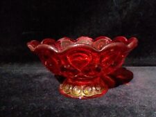 L.E. Smith Moon and Stars Amberina Footed Bowl Red/Orange Vintage 3.75