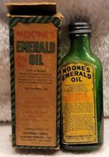 COLORFUL MOONE'S EMERALD OIL QUACK MED BOTTLE DEEP EMERALD GREEN ROCHESTER NY picture