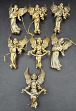 Lot of 7 Vtg Gold Angels Playing Instruments Hard Plastic Christmas Ornaments picture