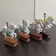 Lot of 4 Vintage Porcelain Carousel Carnival Horse Figurines Wood Base picture