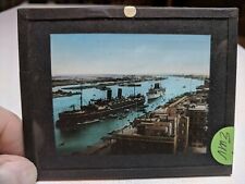 HISTORIC Glass Magic Lantern Slide EMV ABSOLUTE AMAZING SHIPS IN PORT PHOTO picture