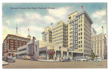 Portland Oregon c1940's Central Bus Depot, vintage car, bus, Cafe, YWCA & YMCA picture