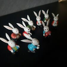 Vintage Little Wooden Rabbits Japan 1 Inch Set Of 9 Painted  picture