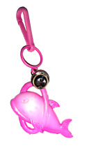 Vintage 1980s Plastic Bell Charm Pink Whale in Hoop for Clip On Necklace Retro picture