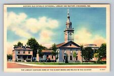 Vincennes IN- Indiana, Historic Old Catholic Cathedral, Library Vintage Postcard picture