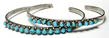 Pair TWO Child's Zuni Sterling Silver Snake Eye Turquoise Raindrop Cuff Bracelet picture