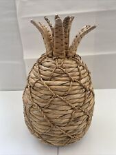 Woven Rattan Pineapple Figure Sculpture Boho Tropical Hand Free Standing picture