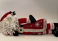 Plush Christmas Whimsical Santa Door Stop Shelf Sitter Velvet Embroidery & Beads picture