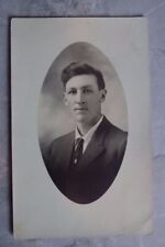 Antique 1907-18 RPPC Postcard y: Young Man's Studio Portrait Tie Tac Initial B picture