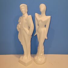 Vtg Stylish 1980's Art Deco Revival Couple White Glazed Ceramic 12