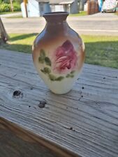 Antique ca. 1900-1920's Fostoria Milk Glass Bulbous Vase Hand  With Painted Rose picture
