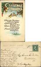 Christmas Thoughts birds holly berries poem c1920 to EMMA FULLER Brattleboro VT picture
