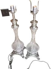 Vtg 2 Quilted Crystal Silver Lamps PAIR Tabletop MCM HOLLYWOOD REGENCY READ  picture