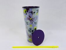 Starbucks Coffee 2021 Tumbler Cup Floral Pansy Lilac Purple Yellow Neon Straw picture