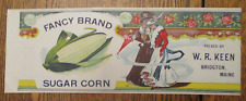 Rare Antique vibrant Bridgton Maine W R Keen corn label-Victorian women c 1900 picture