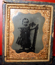 1/9th size Ambrotype of young girl on chair, half case picture