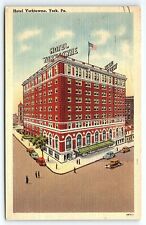 1940s YORK PA HOTEL YORKTOWNE AERIAL VIEW OLD CARS LINEN POSTCARD P3240 picture
