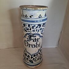 Vintage Ita 18th C. Majolica Blue And White Albarello Tall Vase (Far Orobi) picture