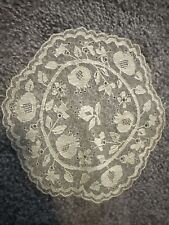 Antique Netted Scottish Lace Doily Thistle Flower Design 7” Round Hand Made picture