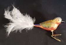 OWC Old World Orange & Yellow Blown Christmas Clip On Bird White Feather Tail picture