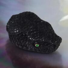 Black Nephrite Jade Snake Head Bead 31.80 mm Carving Emerald Eyes 13.43 g picture