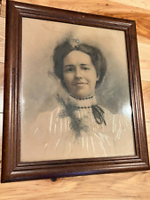 Victorian LARGE Ornate Wood Framed under glass Smiling Female Portrait Tinted ? picture