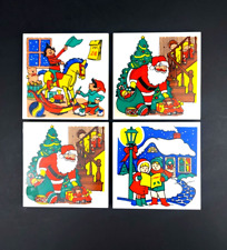 Vintage ArtMark Christmas Holiday 1987 Tile Trivets Santa Claus & Elves  4 pcs picture