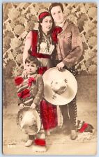 Postcard RPPC Mexico Family Wearing Charro Style Clothes Tinted Studio Photo P6Q picture