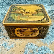 Vintage EAST COAST Wood Trinket Box Hand Carved Painted Crab Boat Signed Unknown picture