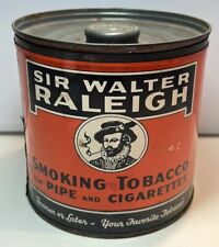 VINTAGE SIR WALTER RALEIGH SMOKING TOBACCO TIN ROUND CAN 14 OZ LOUISVILLE KY picture