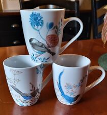 Lot of 3 Vtg Chickadee Magpie Bird Meadow Coffee Mugs 16oz Blue White Nature  picture