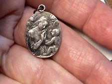 Antique Silver Religious Medal Virgin Mary Christ 1890-1910 picture