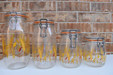 Arc France Vintage Glass Jars Wheat Pattern Wire Clamp Rubber Seal Glass Lid picture