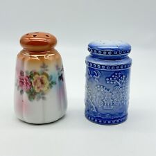 (2) Vintage Porcelain Muffinneer/ Sugar Shaker 5” Irridescent Amber Pink Blue picture