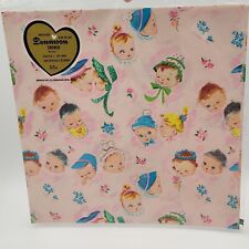 Vtg Dennison Gift Wrap Paper Baby Shower Pink Adorable Girl & Boy Babies USA NOS picture