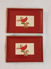 2 Otagiri tray Cardinal with berry branch Lacquerware  Gibson Greeting cards picture