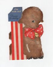 Hallmark Vintage Die Cut  Fuzzy little lamb with red bow and bell Birthday Card picture