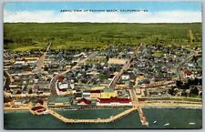 Redondo Beach California 1940s Postcard Aerial View Beach Bathers Pier picture