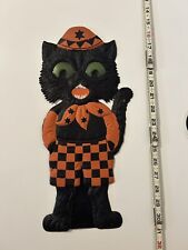Antique GERMAN HALLOWEEN Scary BLACK CAT Embossed Die Cut ~ 1920s Signed GERMANY picture